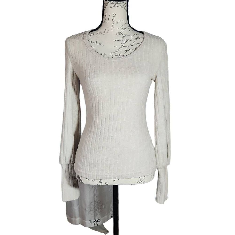 Shein Ladies Size Medium Tan Soft Ribbed Long Sleeve Knit Top - Picture 4 of 6